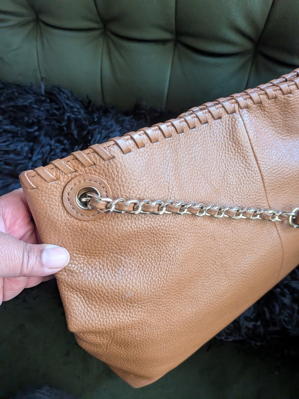 Tory Burch Marion Leather Chain Slouchy Shoulder Tote Bag – Tan/Bark - Picture 4 of 14